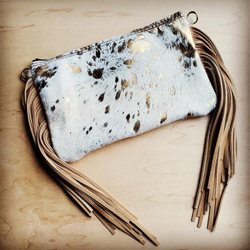 Cream and Gold Hair-on-Hide Clutch wristlet