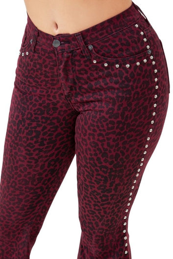 Lainey Leopard Studded Bell Bottom Red