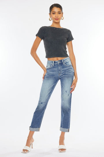 Kan Can USA High Rise Cuffed Slim Straight Jean