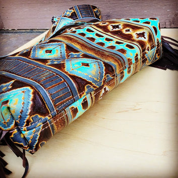 Montanta Embossed Hobo Handbag in Blue Navajo