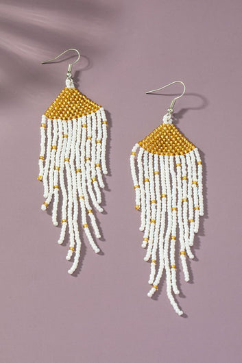 Cream and Gold Hand Woven Fringe Earrings