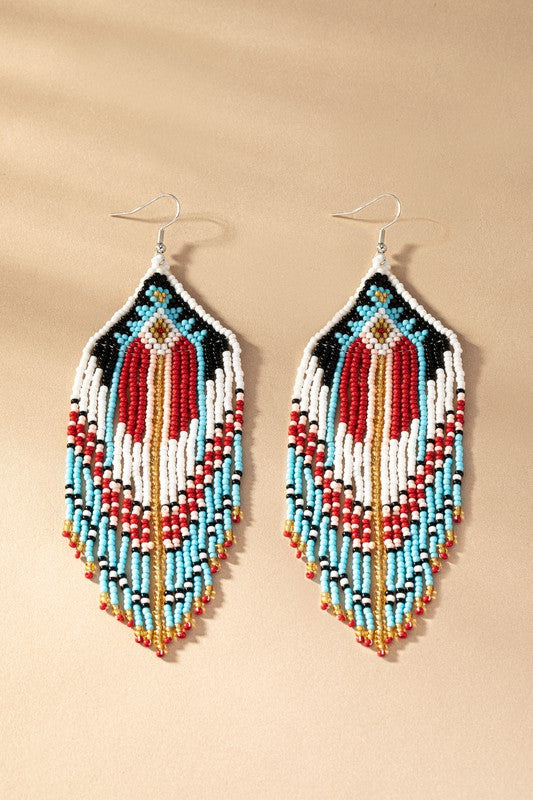 Boho long seed bead drop earrings