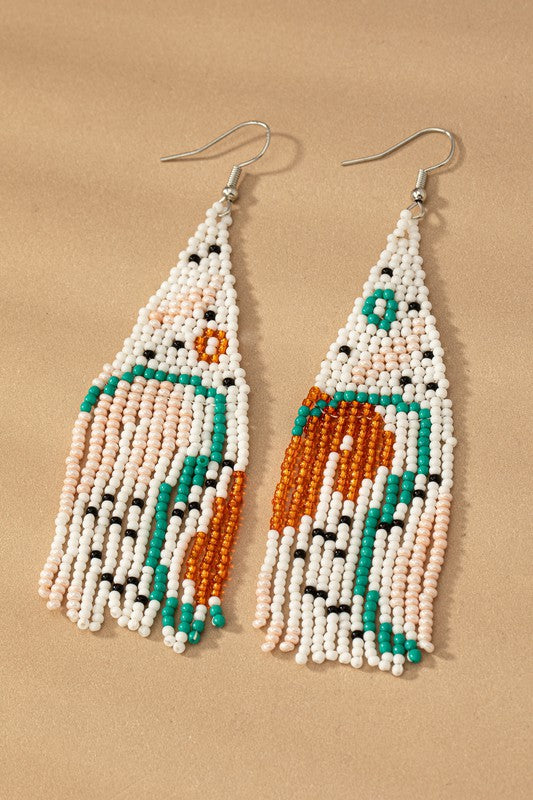 Abstract Boho Fringe Beaded Earrings