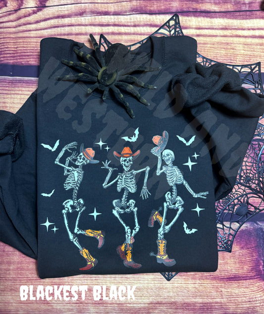 Dancing Cowboy Skeletons Halloween Crewneck