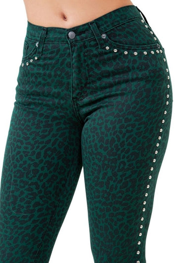 Lainey Leopard Studded Bell Bottom Green