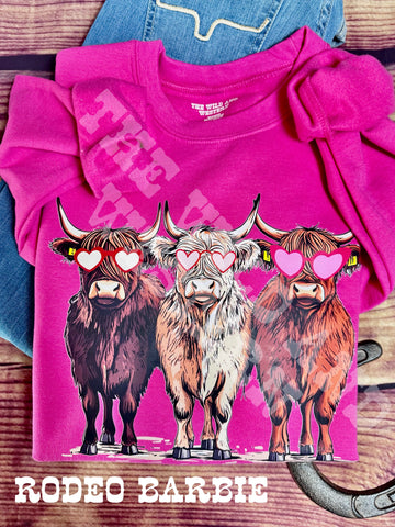 Valentines Highland Cows Graphic Crewneck Sweatshirt