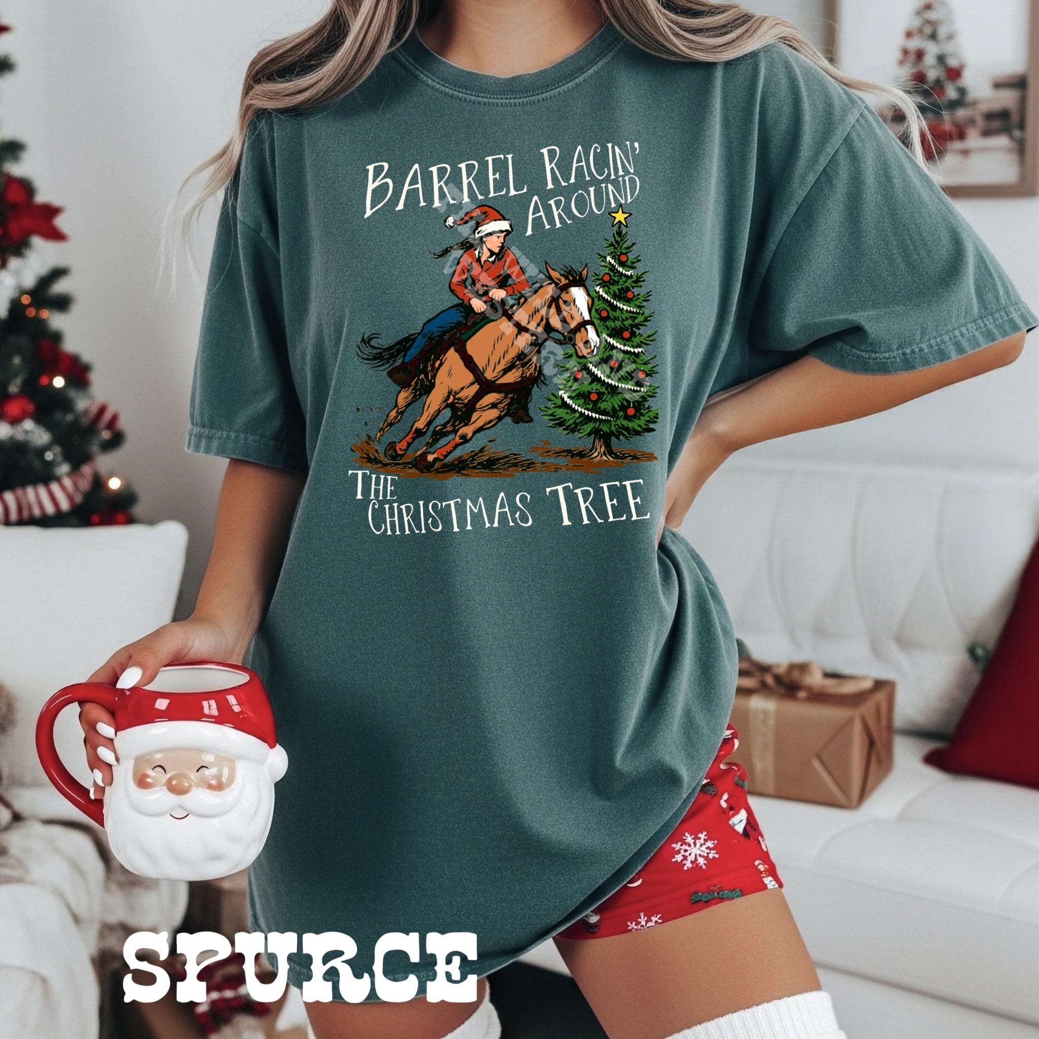 Barrel Racin' Around The Christmas Tee Comfort Colors Graphic Tee