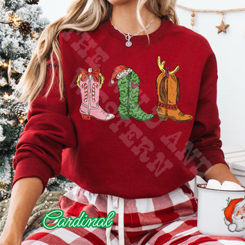 Grinchy Christmas Cowboy Boots Crewneck Sweatshirt
