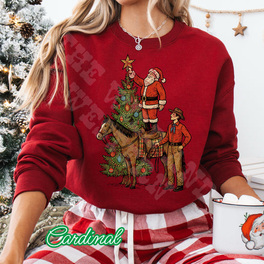Christmas Santa and Cowboy Crewneck Sweatshirt