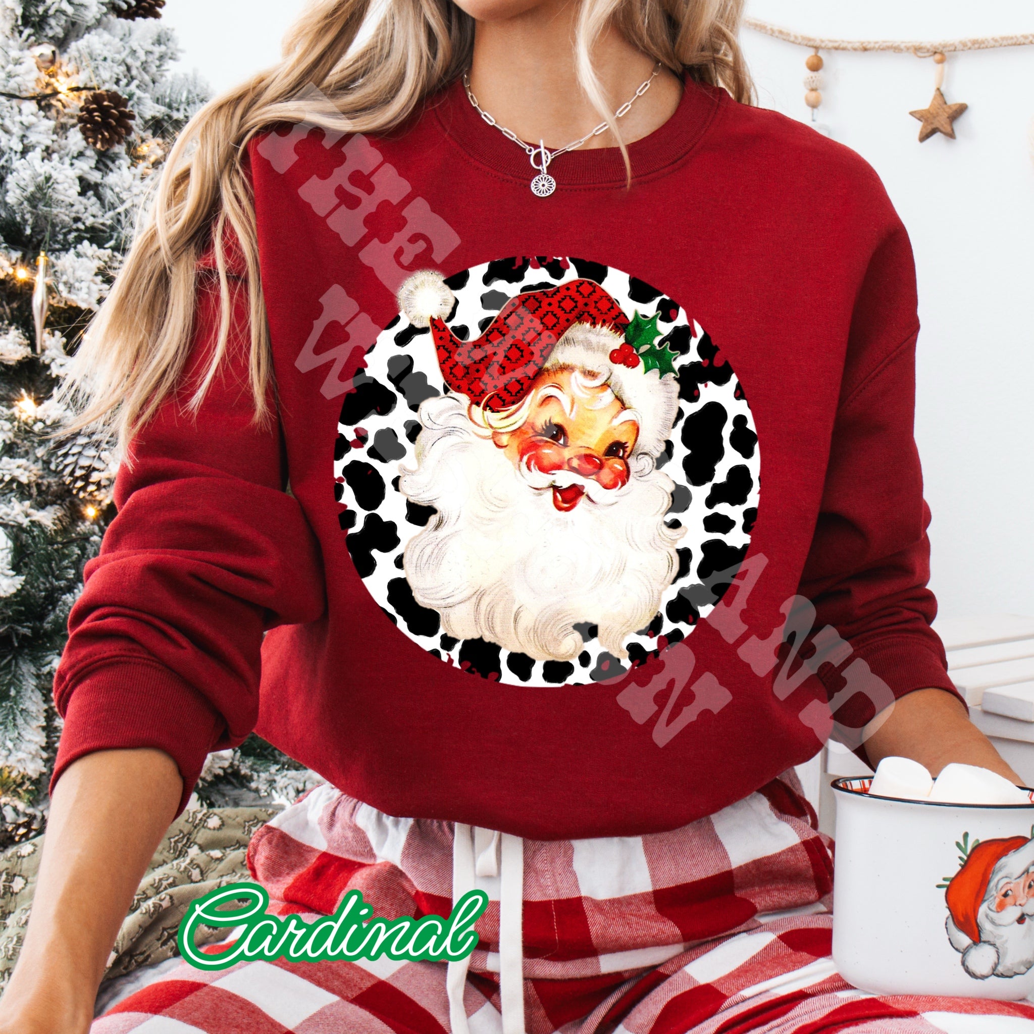 Cow Print Vintage Santa Crewneck Sweatshirt