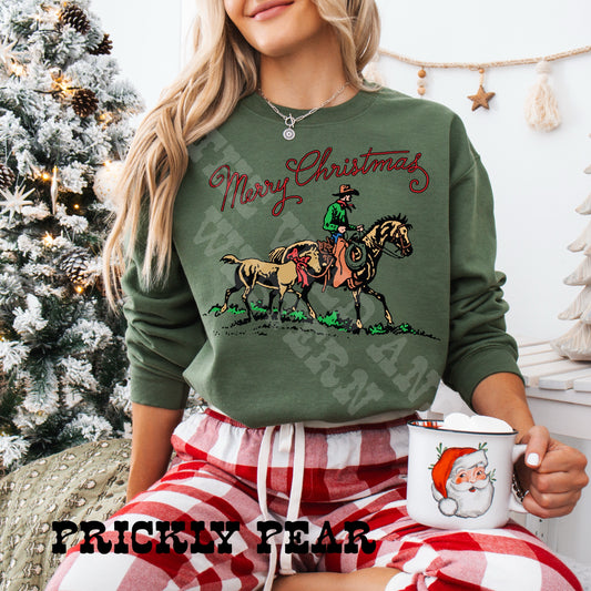 Merry Christmas Horses and Cowboy Crewneck