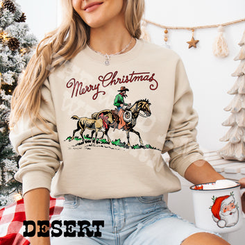 Merry Christmas Horses and Cowboy Crewneck