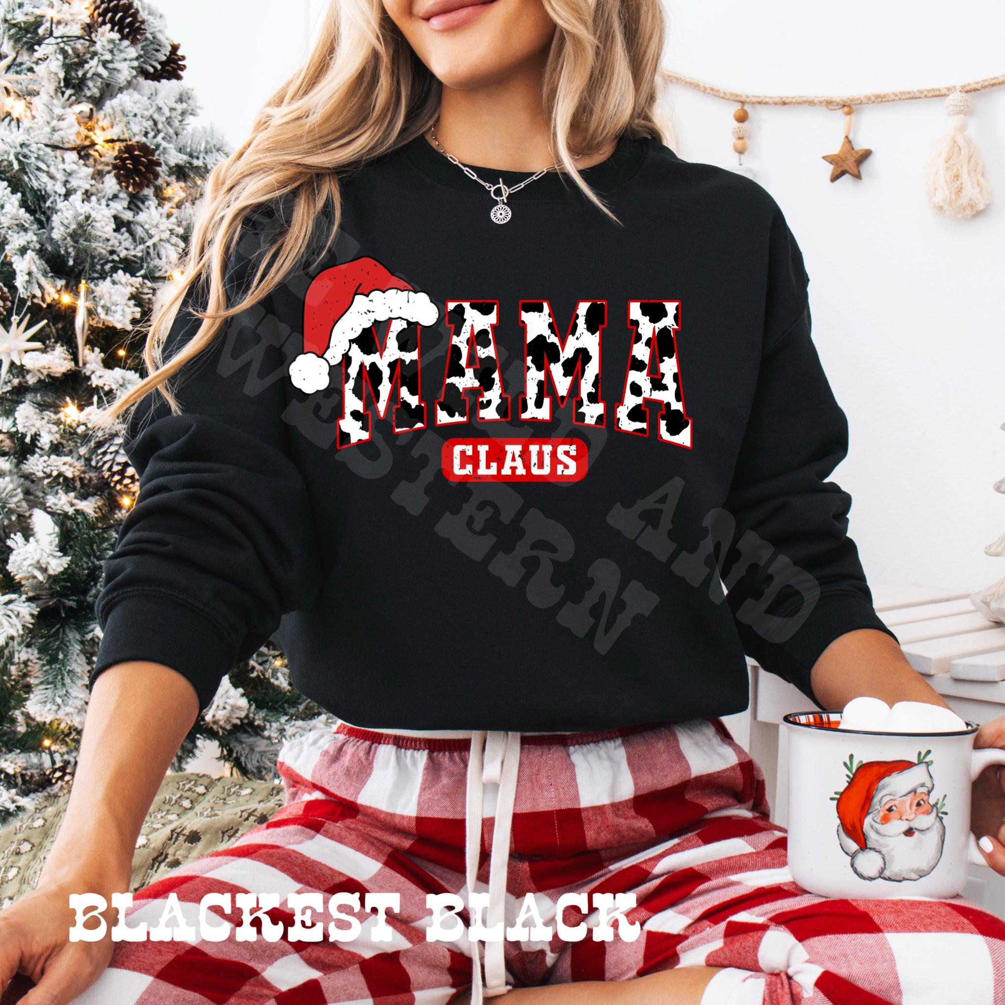 Mama Claus Cow Print Crewneck Sweatshirt