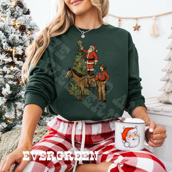 Christmas Santa and Cowboy Crewneck Sweatshirt