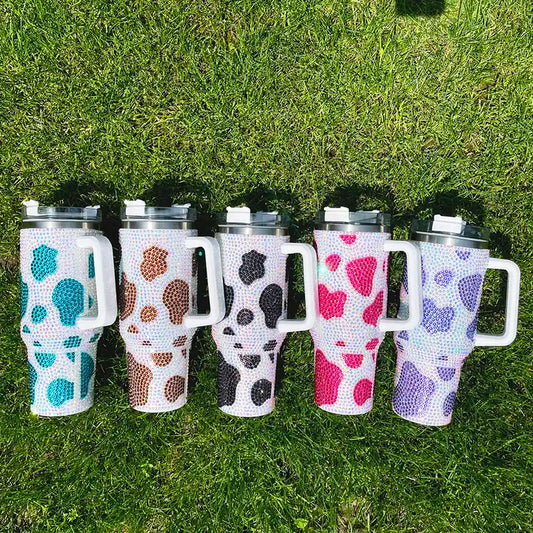 40oz Cow Print Rhinestone Tumbler