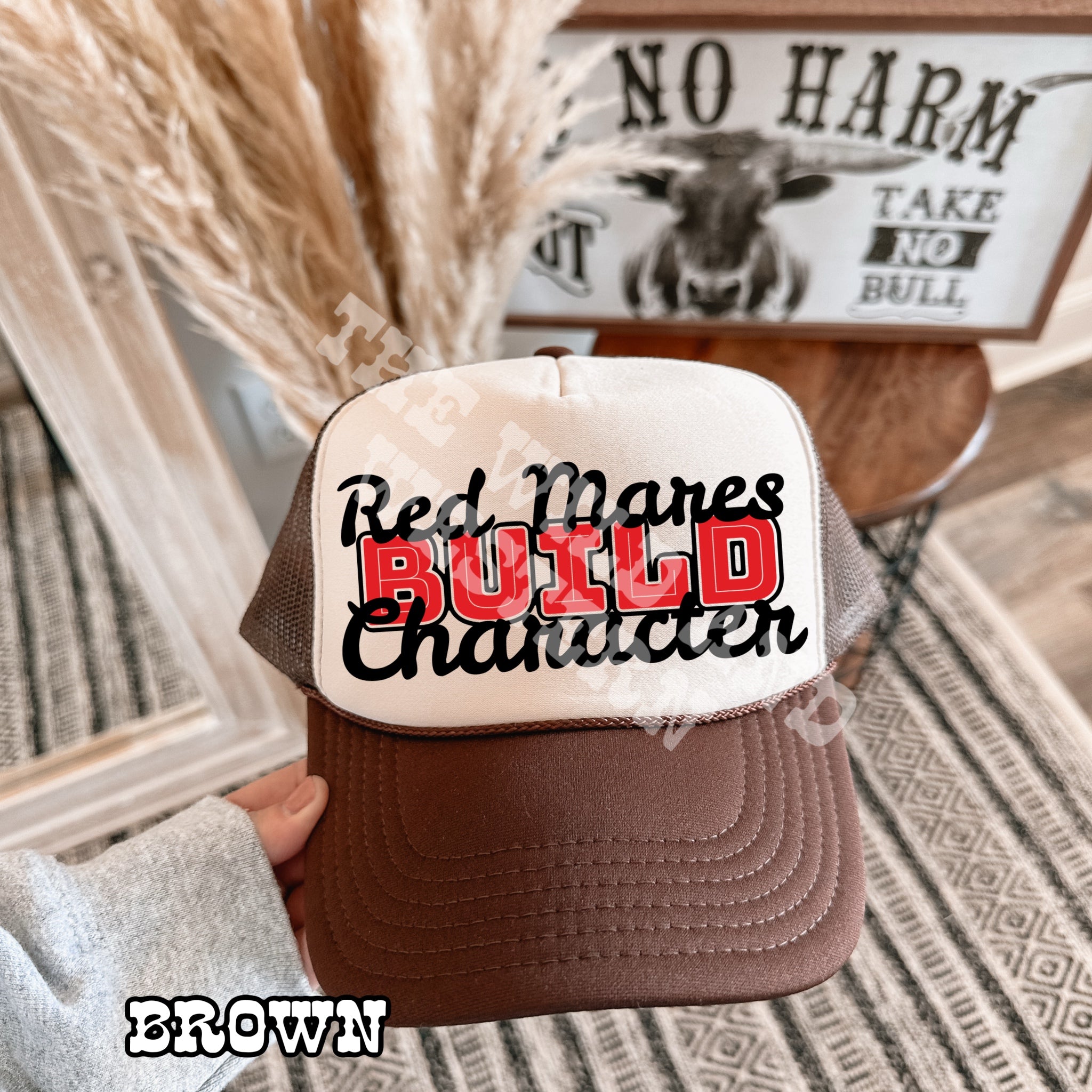 Red Mares Build Character Trucker Hat