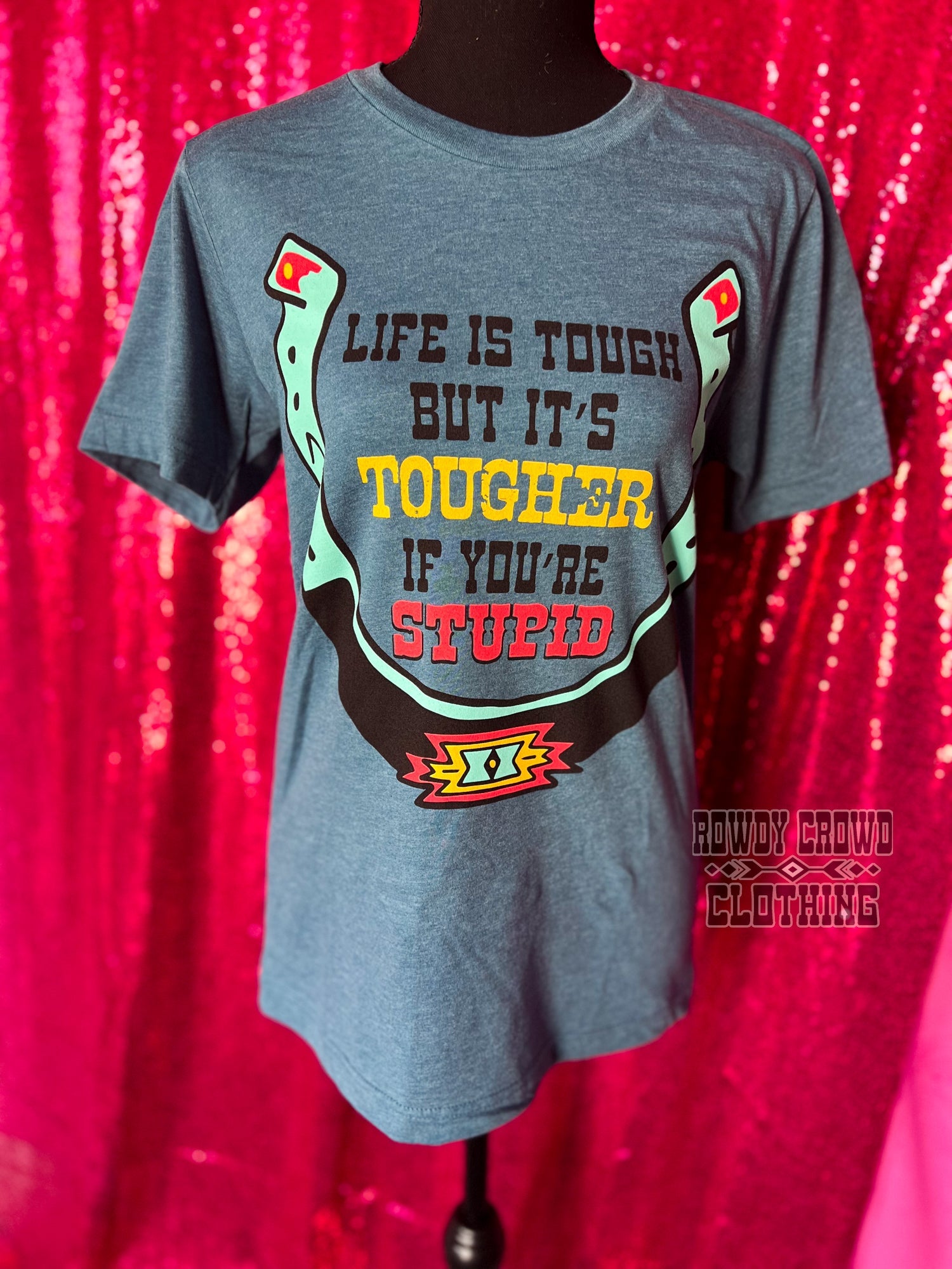 western apparel, western graphic tee, graphic western tees, wholesale clothing, western wholesale, women's western graphic tees, wholesale clothing and jewelry, western boutique clothing, western women's graphic tee, western cowgirl tee, western horseshoe tee, John Wayne quote graphic tee, tougher if you're stupid graphic tee